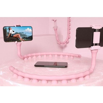 Tapadókorongos, flexibilis kukac telefontartó Rózsaszín