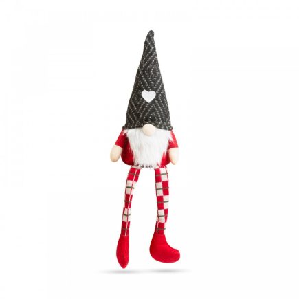 Karácsonyi skandináv manó lábakkal (50 cm) - Piros ruhás